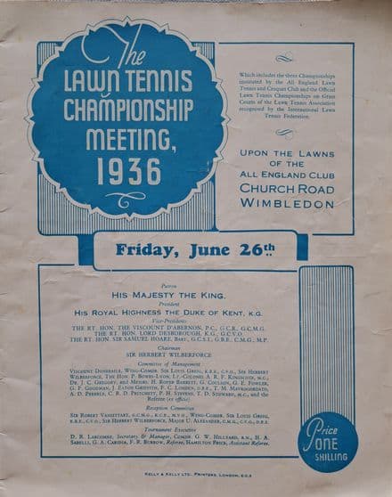 Wimbledon Championships Programme (1936, Jun 26th)