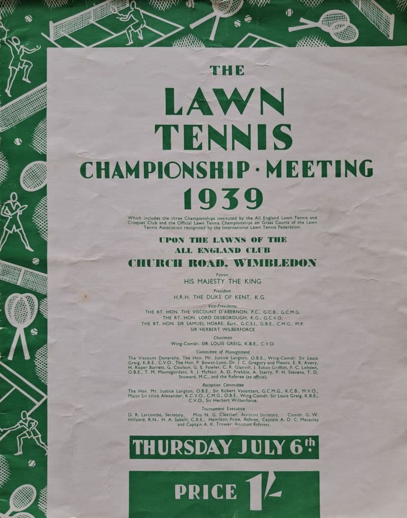 Wimbledon Championships Programme (1939, Jul 6th)