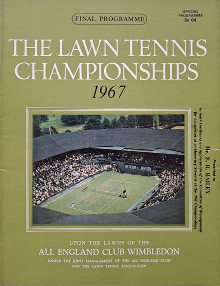 Wimbledon Championships Programme (1967, Final Programme) Presentation Copy