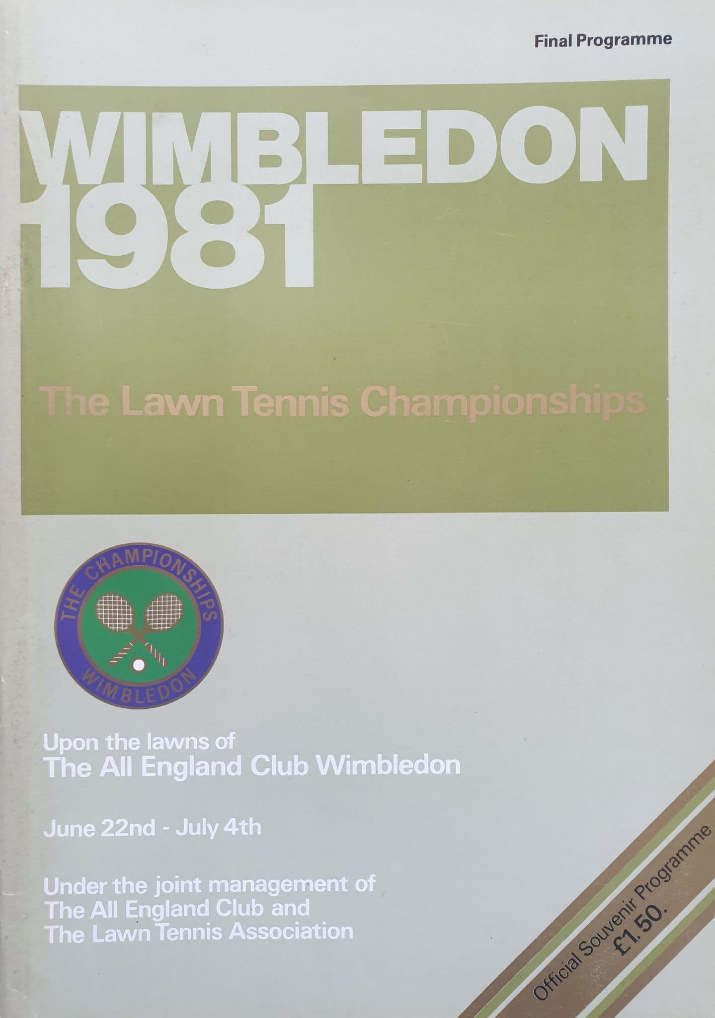 Wimbledon Championships Programme 1981 Final Programme