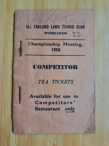 Wimbledon Competitor Tea Ticket Booklet (1958)