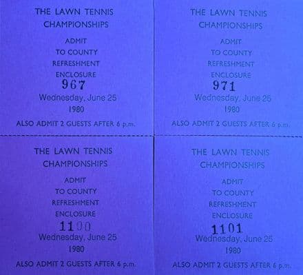 Wimbledon County Refreshment Tickets x4 (1980, Jun 25th)