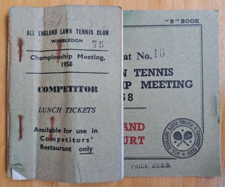Wimbledon Covered Stand Centre Court & Competitor Lunch Ticket Booklets (1958)