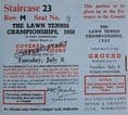 Wimbledon Covered Stand Centre Court Ticket Booklet (1958)