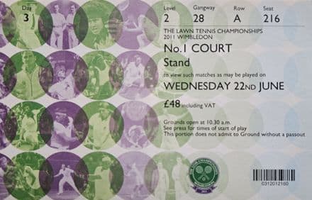 Wimbledon No.1 Court Ticket (2011, Jun 22nd)
