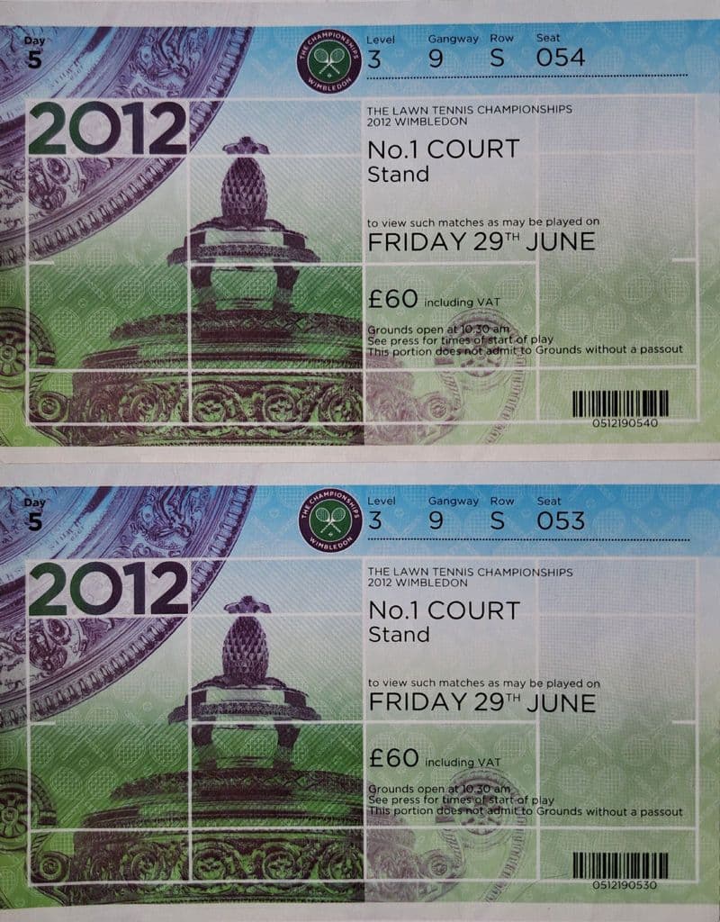 Wimbledon No.1 Court Tickets x2 (2012, Jun 29th)