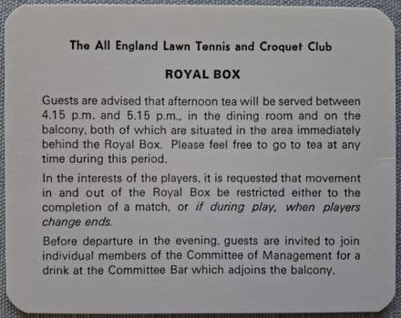 Wimbledon Royal Box Instructions Card