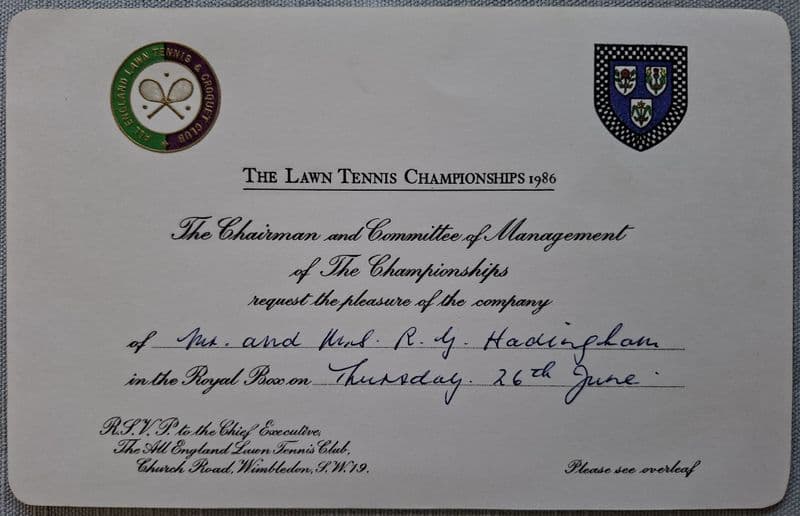 Wimbledon Royal Box Invitation, Buzzer Hadingham (1986, Jun 26th)