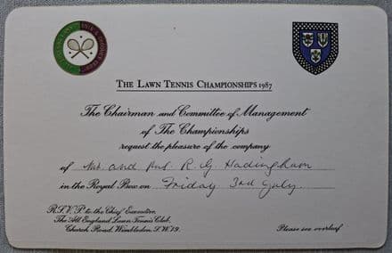 Wimbledon Royal Box Invitation, Buzzer Hadingham (1987, Jul 3rd)