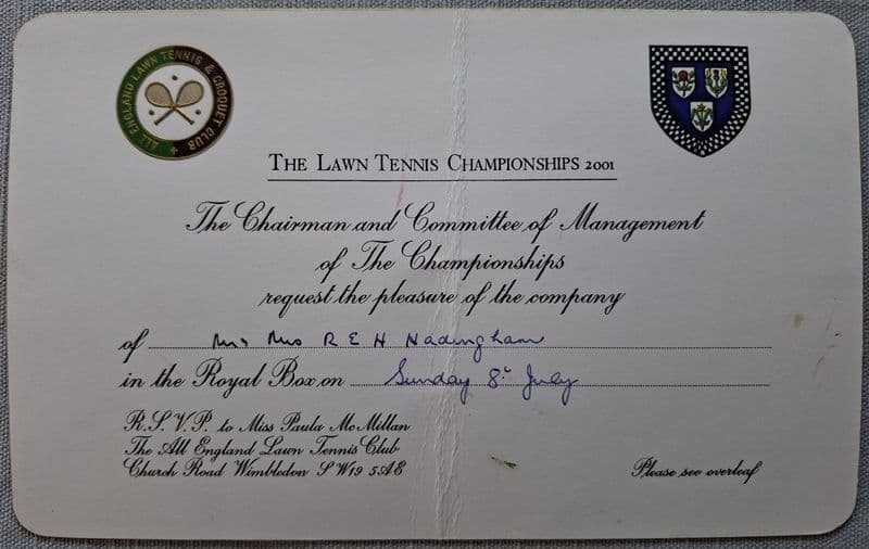 Wimbledon Royal Box Invitation, Buzzer Hadingham (2001, Jul 8th)