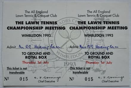 Wimbledon Royal Box Tickets, Buzzer Hadingham (1993, Jul 1st)