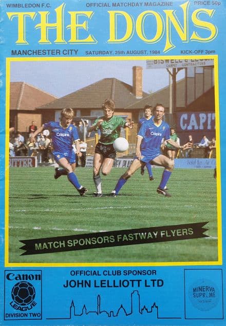 Wimbledon v Manchester City, Div 2 (1984, Aug 25th)