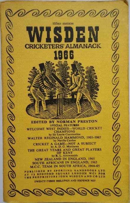 Wisden (1966) 103rd Edition ed by Norman Preston (Soft Cover - Good Condition)