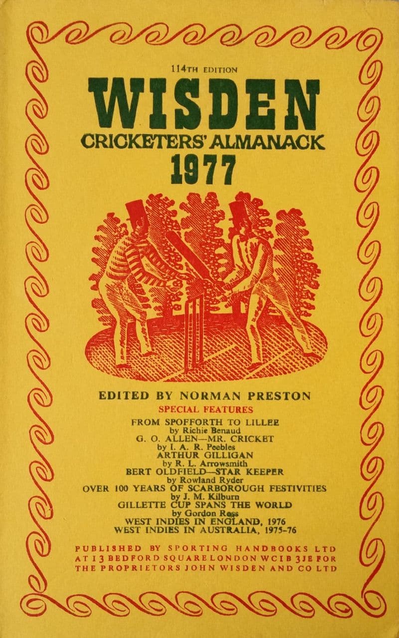 Wisden (1977) 114th Edition ed by Norman Preston (Hard Cover - Good Condition)