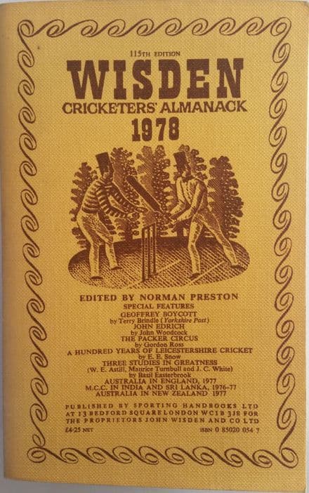 Wisden (1978) 115th Edition ed by Norman Preston (Soft Cover - Fairly Good Condition)