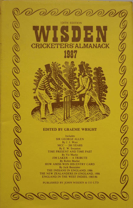 Wisden (1987) 124th Edition ed by Graeme Wright (Hard Cover - Fairly Good Condition