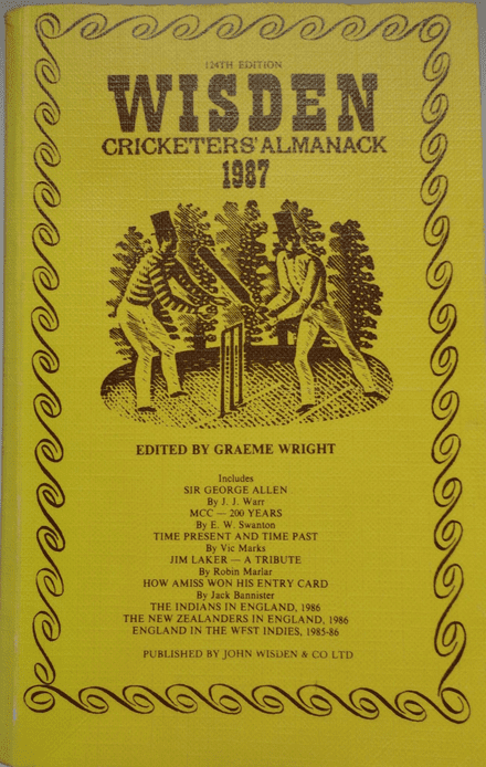 Wisden (1987) 124th Edition ed by Graeme Wright (Soft Cover - Good Condition)