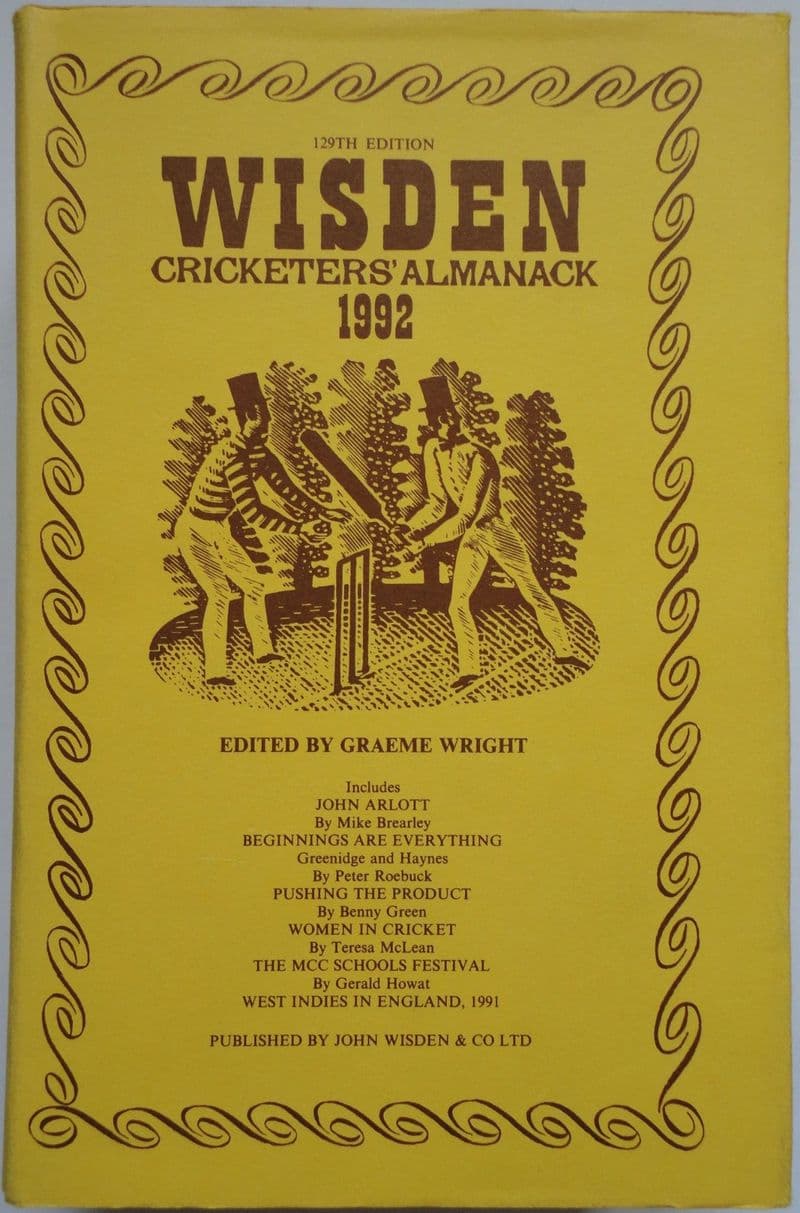 Wisden (1992) 129th Edition ed by Graeme Wright (Hard Cover - Good Condition