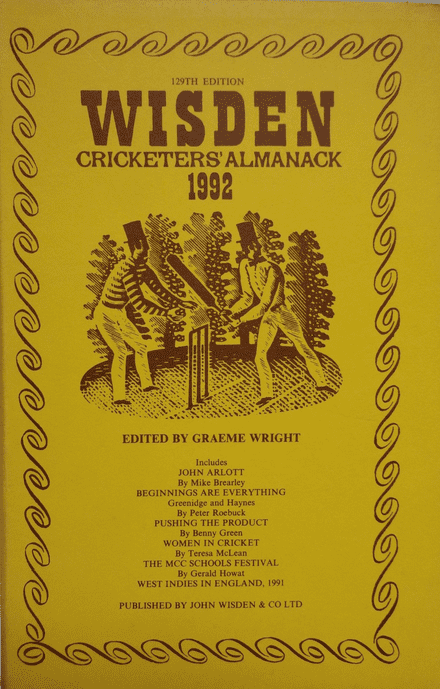 Wisden (1992) 129th Edition ed by Graeme Wright (Hard Cover - Good Condition)