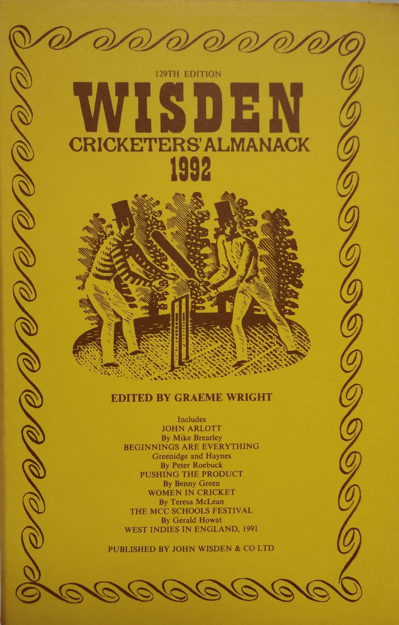 Wisden (1992) 129th Edition ed by Graeme Wright (Hard Cover - Good Condition)
