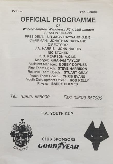 Wolves v Cambridge, FA Youth Cup (1994, Nov 2nd)