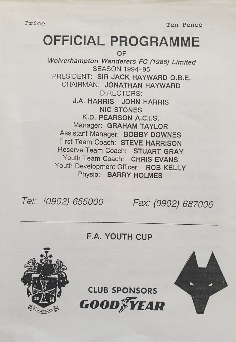 Wolves v Cambridge, FA Youth Cup (1994, Nov 2nd)