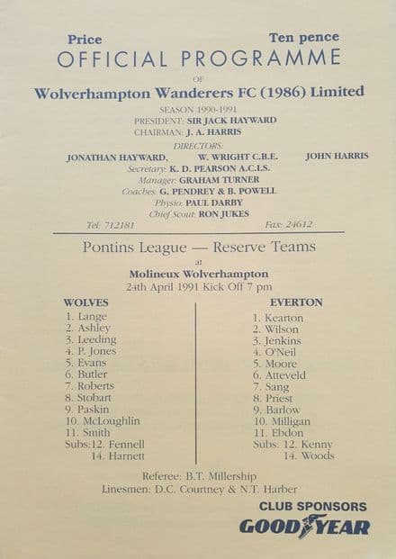 Wolves v Everton, Reserve (1991, Apr 24th)