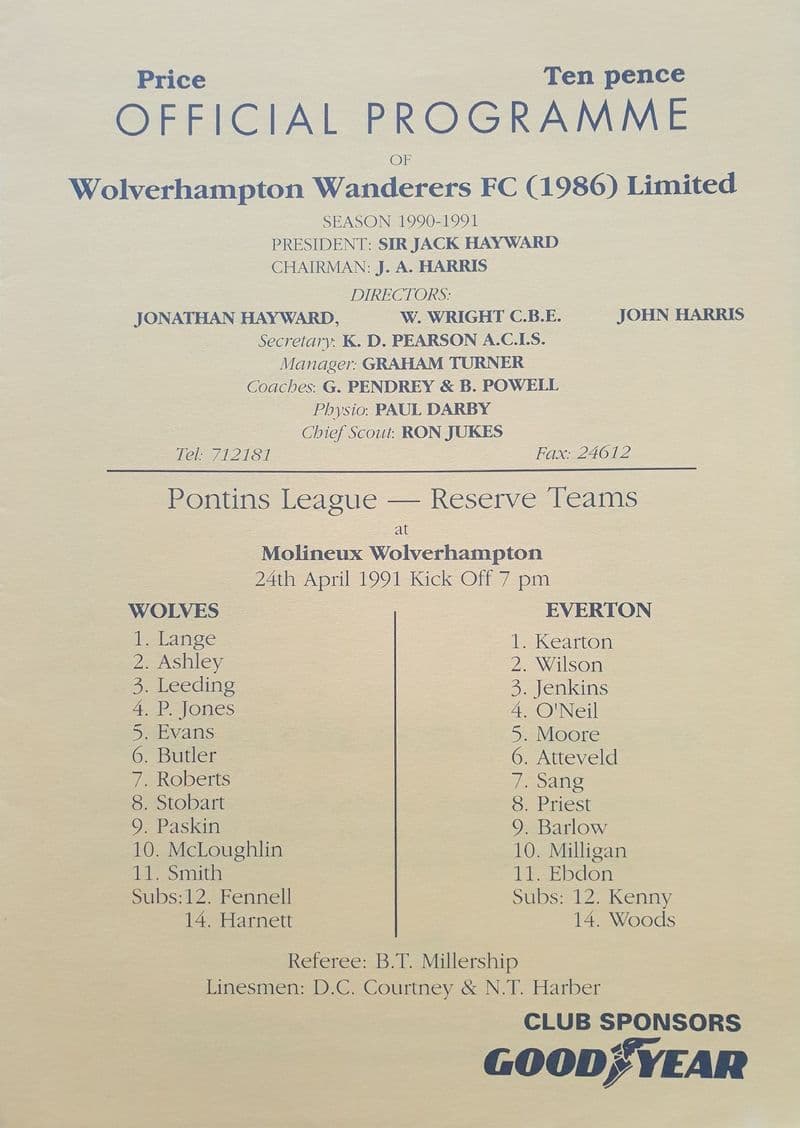 Wolves v Everton, Reserve (1991, Apr 24th)