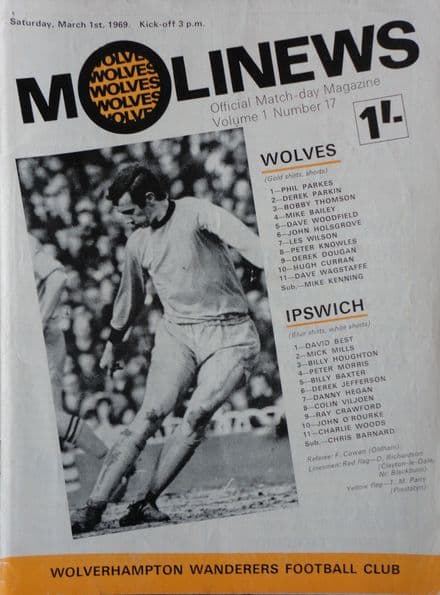 Wolves v Ipswich Town, Div 1 (1969, Mar 1st)