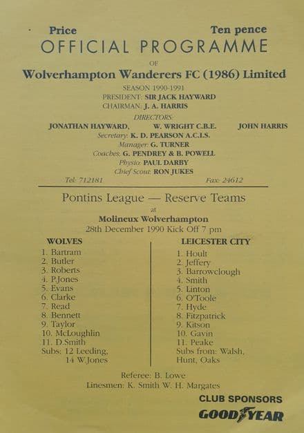 Wolves v Leicester City, Reserve (1990, Dec 28th)