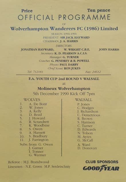 Wolves v Port Vale, FA Youth Cup (1990, Dec 5th)