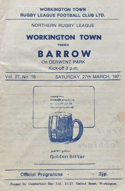 Workington Town v Barrow (1971, Mar 27th)