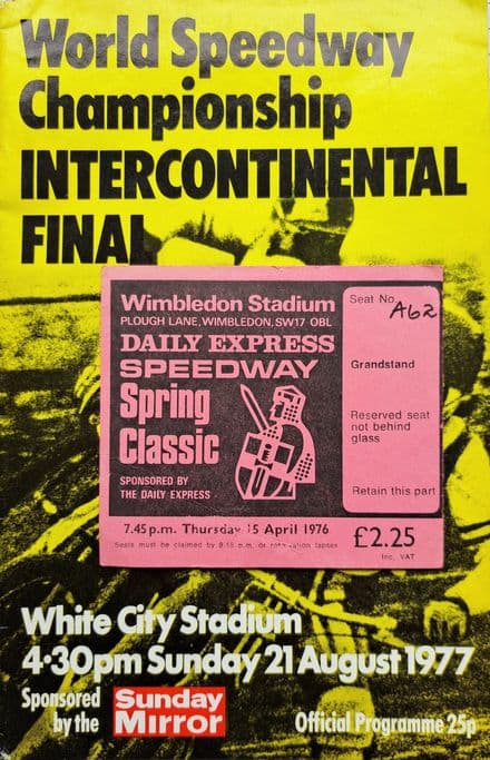 World Speedway Championship Intercontinental Final (1977, Aug 21st) plus Ticket - no Results