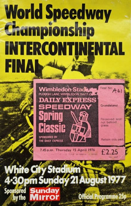 World Speedway Championship Intercontinental Final (1977, Aug 21st) plus Ticket - with Results