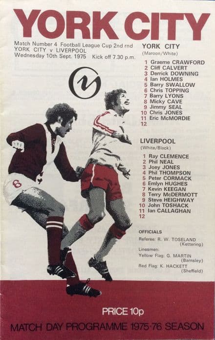 York City v Liverpool, League Cup (1975, September 10th)