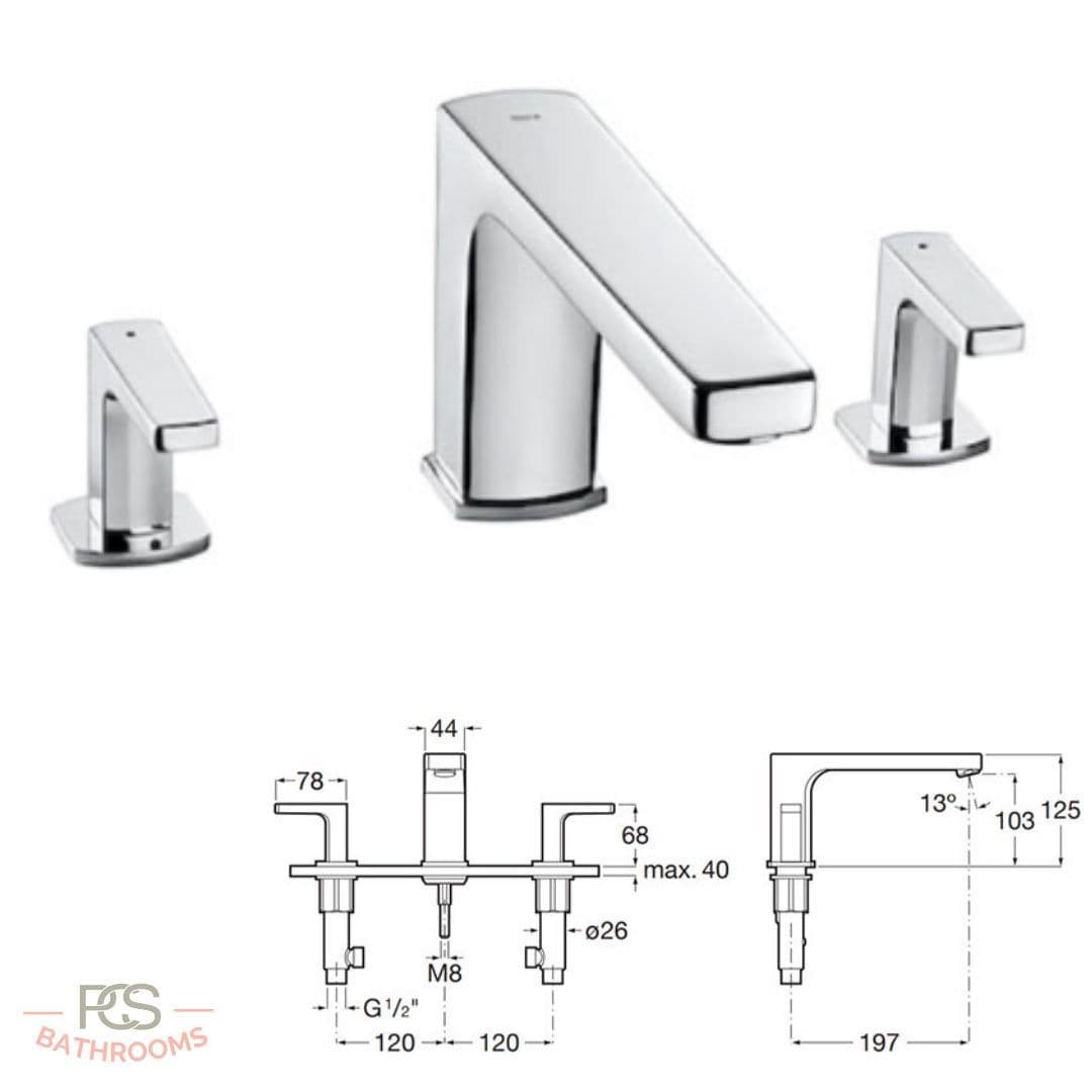 Roca L90 Deck Mounted Bath Mixer With Long Spout Twin Lever In Chrome ...