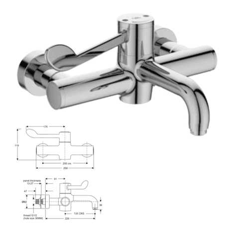 Armitage Shanks MARKWIK 21+ SAFE SQ Wall-Mounted Basin Mixer - Chrome (Model A6735AA)