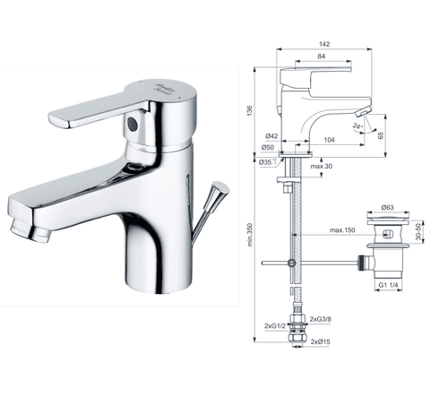 Armitage Shanks Sandringham SL 21 Basin Mixer Tap with Waste, Chrome, 5 L/min Flow (Model B3306AA)