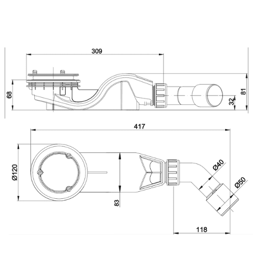 Bette Solid 50 Shower Tray Waste in Chrome Water Seal Depth 50mm