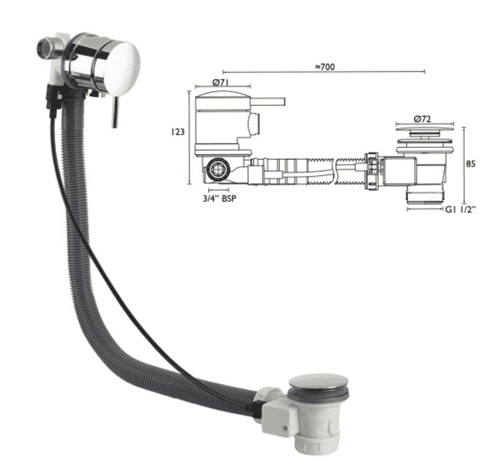 Bristan Bath Filler with Pop-Up Waste & Overflow, Chrome (Model W BATH09 C)