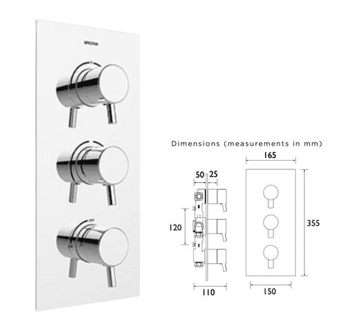 Bristan PM2 SHC3DIV C Prism Recessed Thermostatic Dual Control Shower Valve with Integral Two Outlet