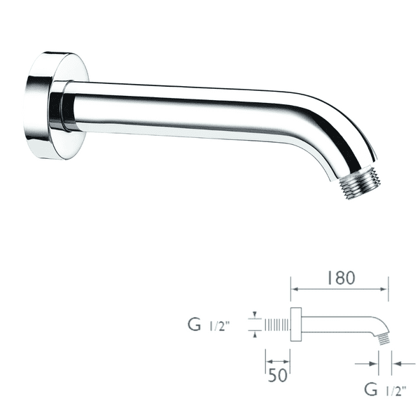 Bristan Small Shower Arm - 180mm - Chrome Finish - (Model ARM CTDRD01 C)