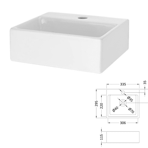 Claygate Artesan Free Standing Basin - 335 x 295 x 115mm - 1 Taphole - Model 138.NBV106