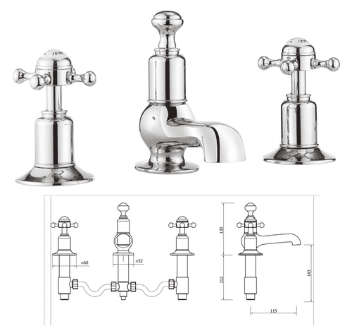 Crosswater Belgravia Crosshead Basin 3 Hole Set - Chrome - Deck Mounted (Model BL130DPC)