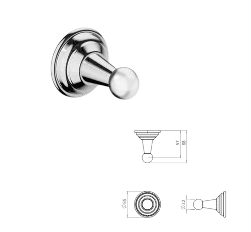 Crosswater Belgravia Single Robe Hook - Chrome Wall Mounted (Model BL021C+)