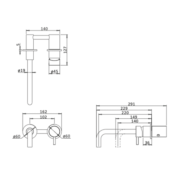 Crosswater MPRO 2 Hole Wall Mounted Basin Mixer: Model  PRO120WNC