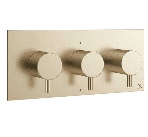 Crosswater MPro 3001 Three Outlet Bath & Shower Concealed Valve Trim Set & Handles: Brushed Brass