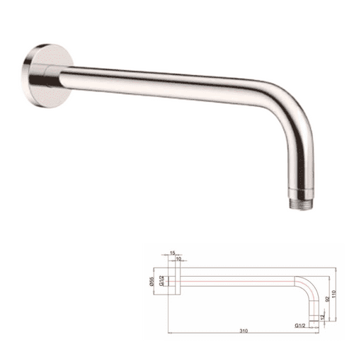Crosswater Pro Wall Shower Arm 310mm. Polished Nickel - Model PRO684N