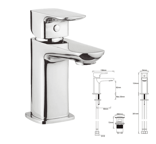 Crosswater Serene Mini Monobloc Basin Mixer + Waste – Chrome (Model MBSN114P+)