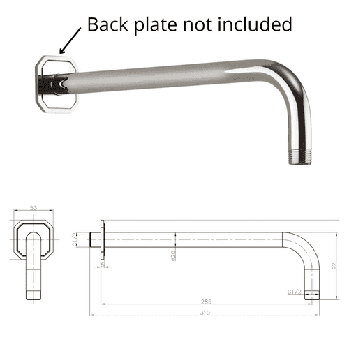 Crosswater Traditional Shower Arm, Chrome, 310 mm Wall-Mounted (Model BL684C)